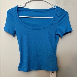 Gaze Blue Ribbed Short Sleeve Top